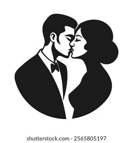 Romantic Couple Kissing Silhouette Icon - Perfect for Love and Intimacy Themes