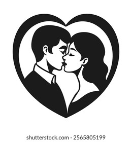 Romantic Couple Kissing Silhouette Icon - Perfect for Love and Intimacy Themes