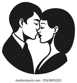 Romantic Couple Kissing Silhouette Icon - Perfect for Love and Intimacy Themes