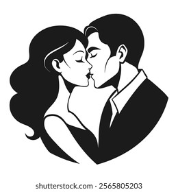 Romantic Couple Kissing Silhouette Icon - Perfect for Love and Intimacy Themes