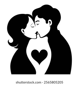 Romantic Couple Kissing Silhouette Icon - Perfect for Love and Intimacy Themes