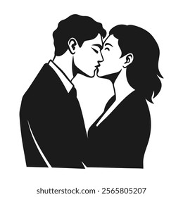 Romantic Couple Kissing Silhouette Icon - Perfect for Love and Intimacy Themes