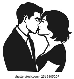 Romantic Couple Kissing Silhouette Icon - Perfect for Love and Intimacy Themes