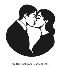 Romantic Couple Kissing Silhouette Icon - Perfect for Love and Intimacy Themes