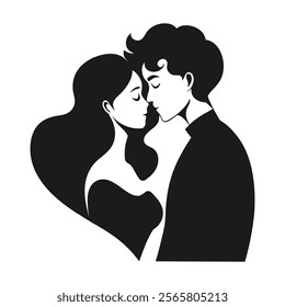 Romantic Couple Kissing Silhouette Icon - Perfect for Love and Intimacy Themes