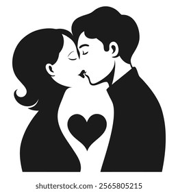 Romantic Couple Kissing Silhouette Icon - Perfect for Love and Intimacy Themes