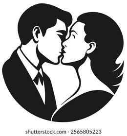 Romantic Couple Kissing Silhouette Icon - Perfect for Love and Intimacy Themes