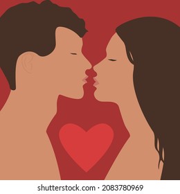 Romantic Couple Kissing. Valentines day. Couple in love. Man and women try to kiss. Vector