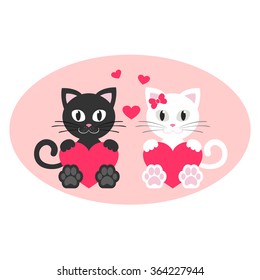 romantic couple kitty white and black with heart