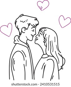 Romantic couple line art vector, Valentine concept, love illustration, romantic partners, relationship art, Valentine's Day graphic, romantic silhouette, couple in love, dating concept