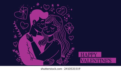 Romantic couple line art vector, Valentine concept, love illustration, romantic partners, relationship art, Valentine's Day graphic, romantic silhouette, couple in love, dating concept