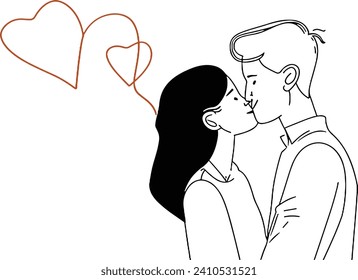 Romantic couple line art vector, Valentine concept, love illustration, romantic partners, relationship art, Valentine's Day graphic, romantic silhouette, couple in love, dating concept