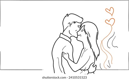 Romantische Paar-Linie-Kunstvektor, Valentiner Konzept, Liebesgrafik, romantische Partner, Beziehungskunst, Valentinstag-Grafik, romantische Silhouette, Liebespaar, Dating-Konzept
