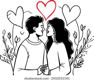 Romantic couple line art vector, Valentine concept, love illustration, romantic partners, relationship art, Valentine's Day graphic, romantic silhouette, couple in love, dating concept