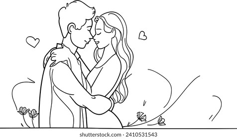 Romantic couple line art vector, Valentine concept, love illustration, romantic partners, relationship art, Valentine's Day graphic, romantic silhouette, couple in love, dating concept
