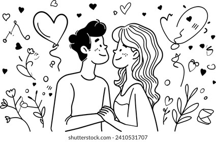 Romantic couple line art vector, Valentine concept, love illustration, romantic partners, relationship art, Valentine's Day graphic, romantic silhouette, couple in love, dating concept