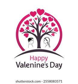 A romantic valentine’s couple logo art illustration with tree and love heart