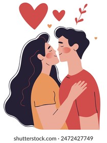 Romantic Couple: Love, Affection, Relationship, Flat Vector Illustration