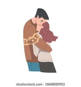 Romantic Couple in Love Hugging Cartoon Style Vector Illustration