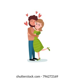 Romantic couple in love hugging cartoon vector Illustration