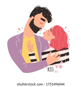 Romantic couple in love kissing. World kissing Day. Vector illustration