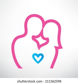 romantic couple in love, outlined vector symbol