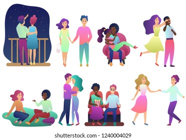 Romantic couple in love spending time together vector illustration.