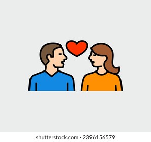 Romantic Couple in Love Vector Line Icon