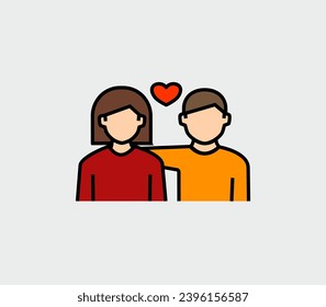 Pareja romántica en icono de la línea del vector de amor