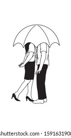 romantic couple man in love and woman kissing under the umbrella