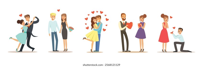 Romantic Couple of Man and Woman Dating Vector Set