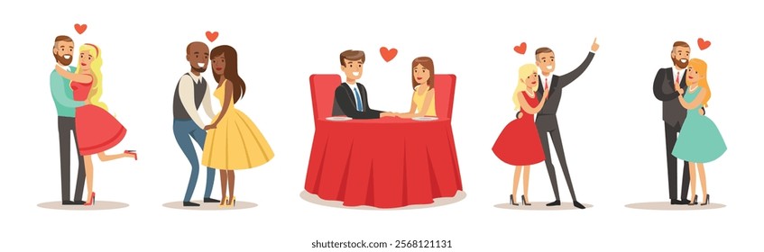 Romantic Couple of Man and Woman Dating Vector Set