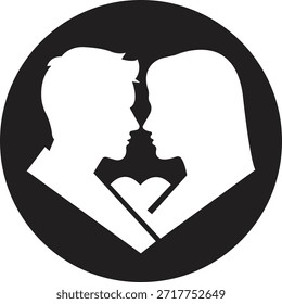 Ícone romântico do momento do casal no design plano. Ilustração vetorial gráfico representando homem e mulher coração silhueta perfil face a face amor relacionamento dia dos namorados elemento. Símbolo de namoro de casamento.