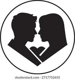 Ícone romântico do momento do casal no design plano. Ilustração vetorial gráfico representando homem e mulher coração silhueta perfil face a face amor relacionamento dia dos namorados elemento. Símbolo de namoro de casamento.