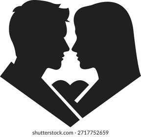Ícone romântico do momento do casal no design plano. Ilustração vetorial gráfico representando homem e mulher coração silhueta perfil face a face amor relacionamento dia dos namorados elemento. Símbolo de namoro de casamento.