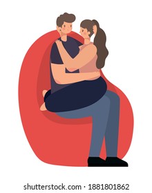romantic couple on a bean bag chair vector illustration design