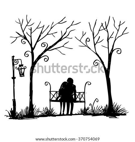 Romantic Couple On Bench Hand Drawing Stock Vector (Royalty Free ...