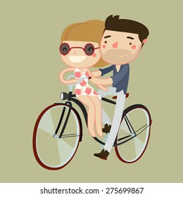 romantic couple on bike. vacation. vector illustration