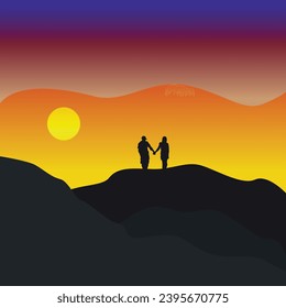 Romantisches Paar auf sunset-Vektorhintergrund - Illustration