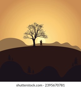 Romantisches Paar auf sunset-Vektorhintergrund - Illustration