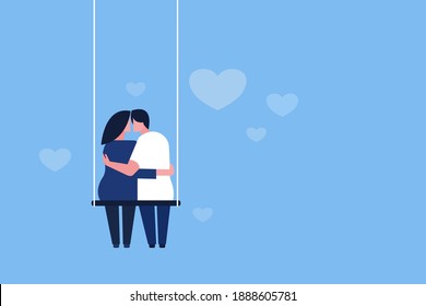 Romantic couple on a swing. A valentine's day concept