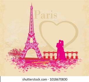 Romantic couple in Paris - abstract card