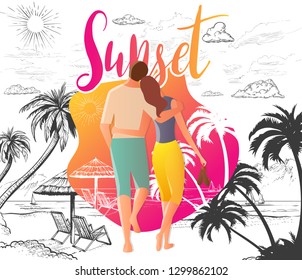 Romantic couple. Romancing on the beach. black and white. scenery. Making love. 