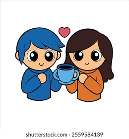 Romantic couple sharing coffee vector illustration, perfect for digital and printable designs.