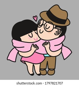 Romantic Couple Sharing Scarf Concept Card Character illustration