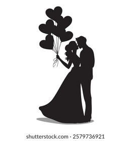 Romantic Couple Silhouette Happy Valentine Day T-Shirt Design