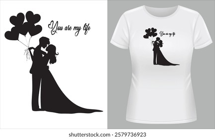 Romantic Couple Silhouette Happy Valentine Day T-Shirt Design