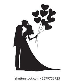 Romantic Couple Silhouette Happy Valentine Day T-Shirt Design