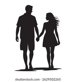Romantic Couple Silhouette - Holding Hands Walking