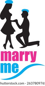 Romantic couple silhouette marriage proposal illustration